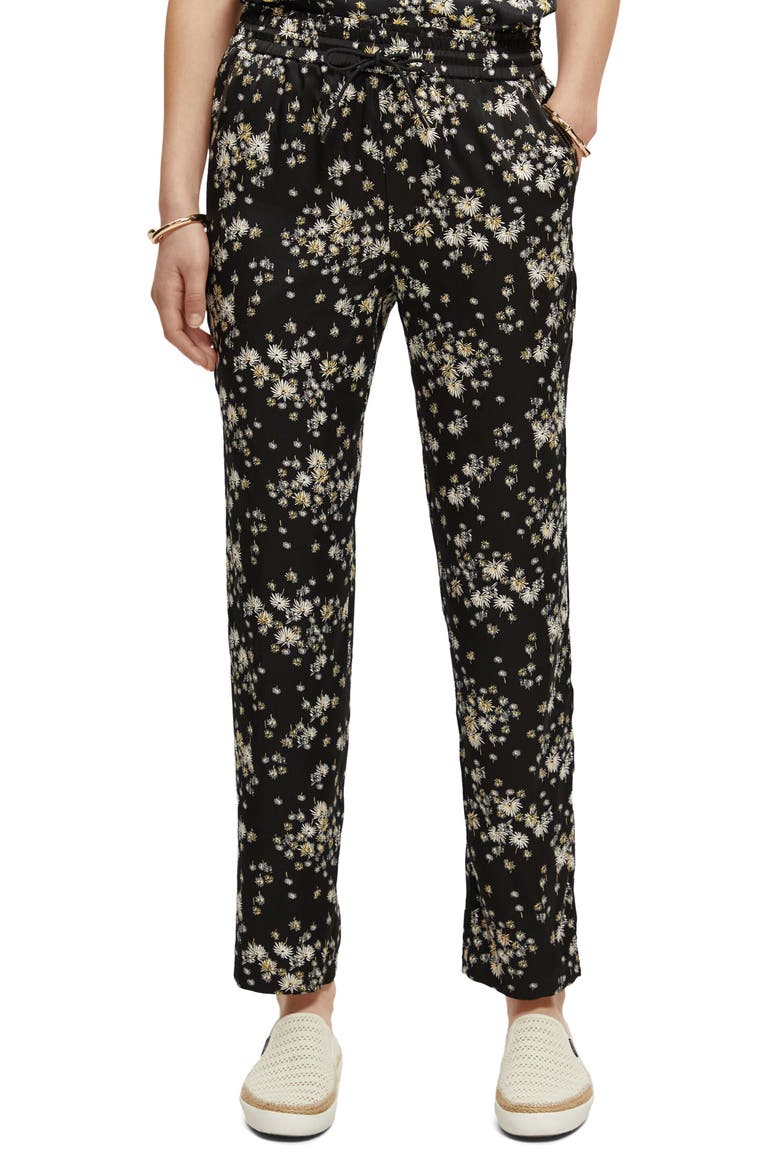 Nina Floral Print Tapered Pants, Main, color, 5640-DANDELION BLACK