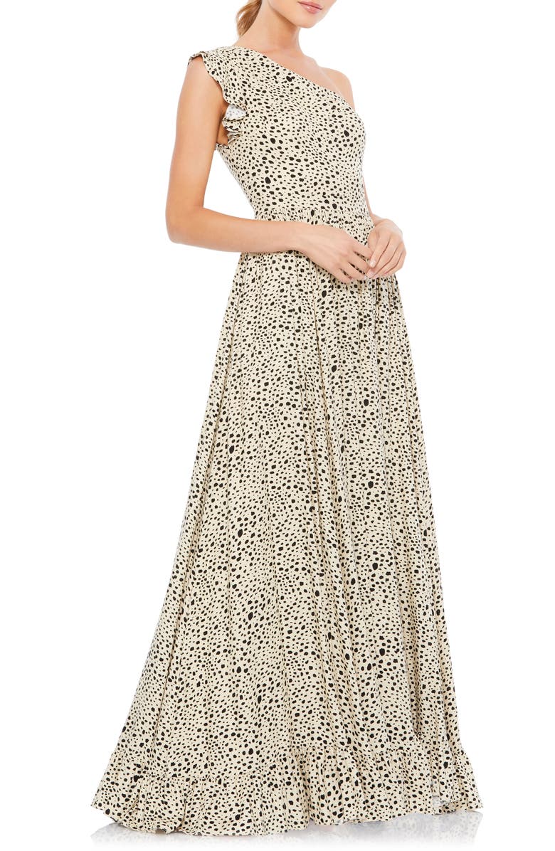 Mac Duggal Dalmation Print One-Shoulder Gown, Main, color, 