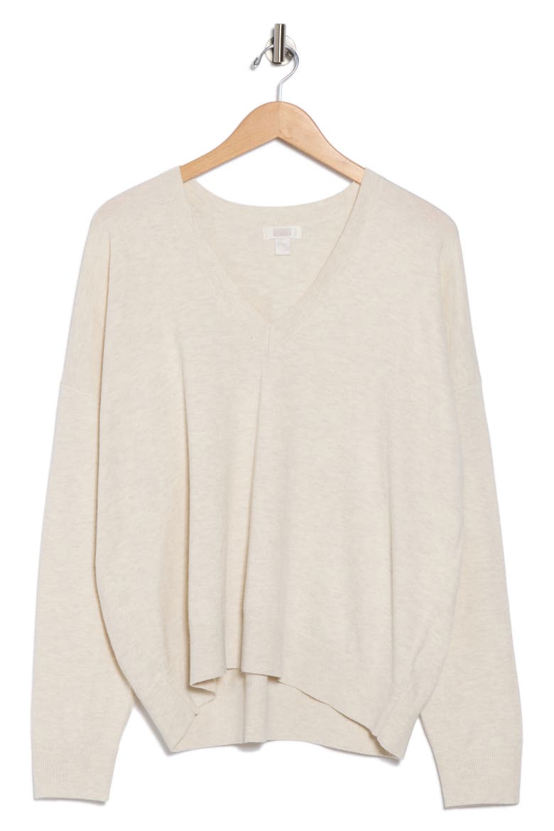 V-Neck Pullover Sweater, Alternate, color, BEIGE OATMEAL HEATHER