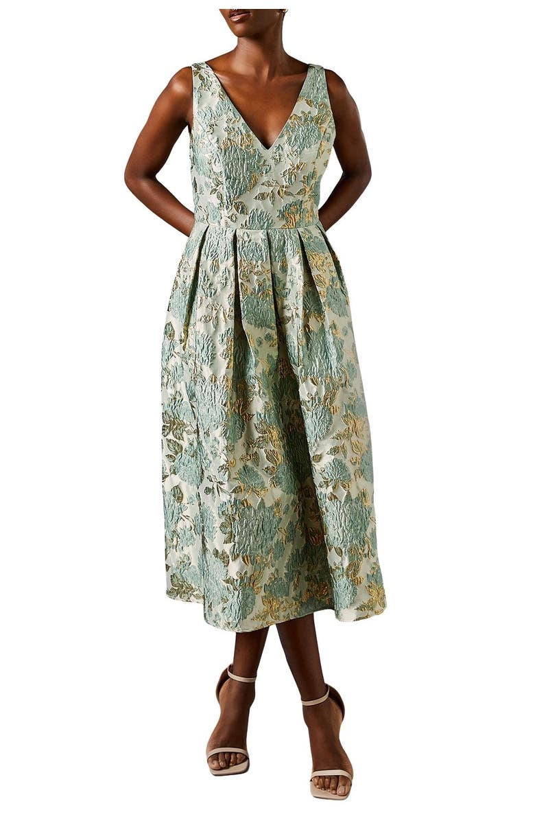 Coast V-Neck Jacquard Midi Dress, Alternate, color, Sage