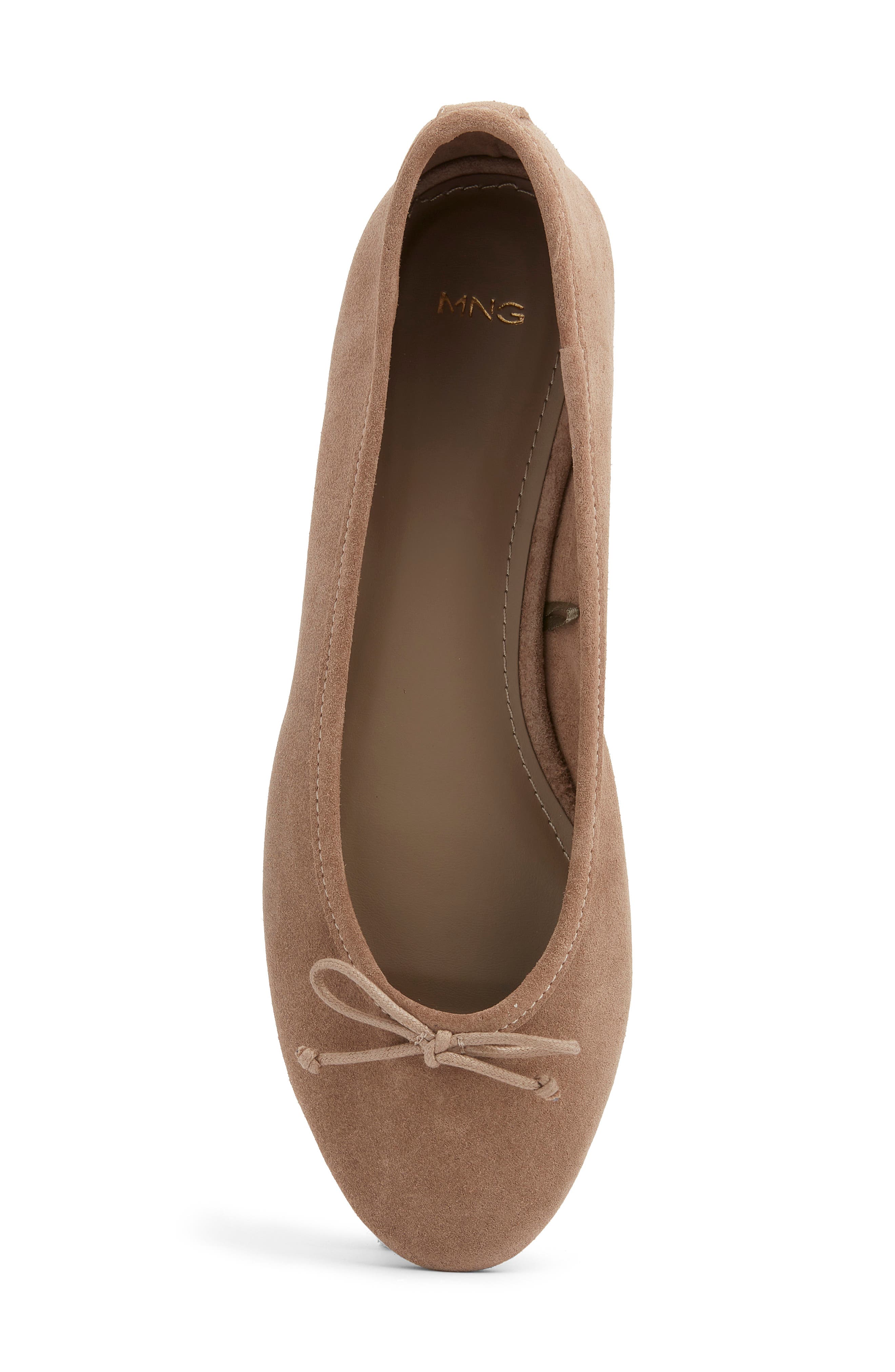 MANGO Bow Round Toe Ballet Flat, Alternate, color, Light/ Pastel Brown