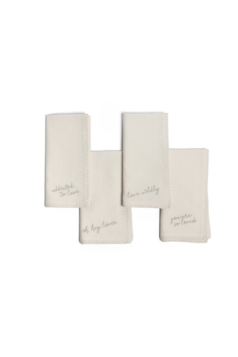 Love Notes Embroidered Napkin Set of Four, Main, color, Natural