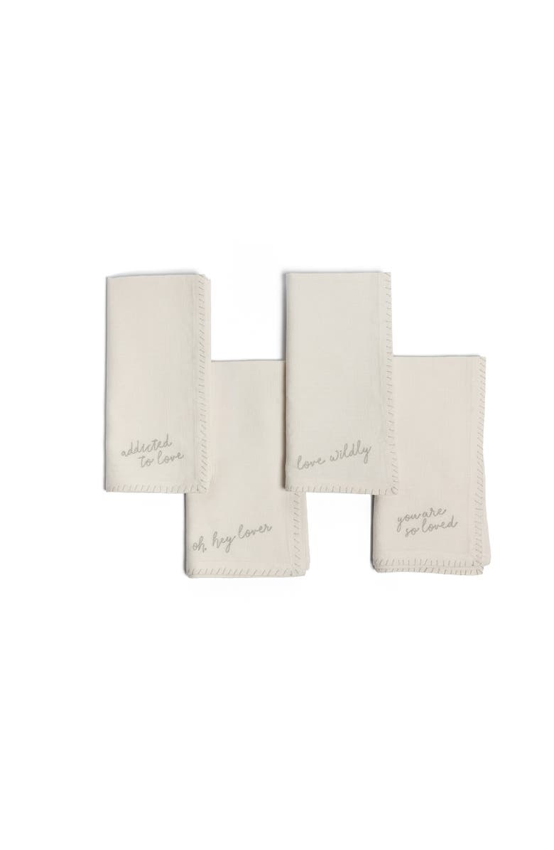 House of Revelry Love Notes Embroidered Napkin Set of Four, Main, color, Natural