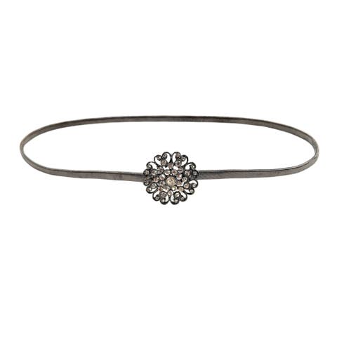 Vintage 1970s Silvertone, Gunmetal Floral Rhinestone Buckle