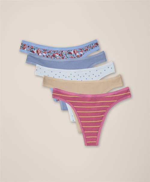 Pact Everyday Mid Rise Thong 5-pack In Gray