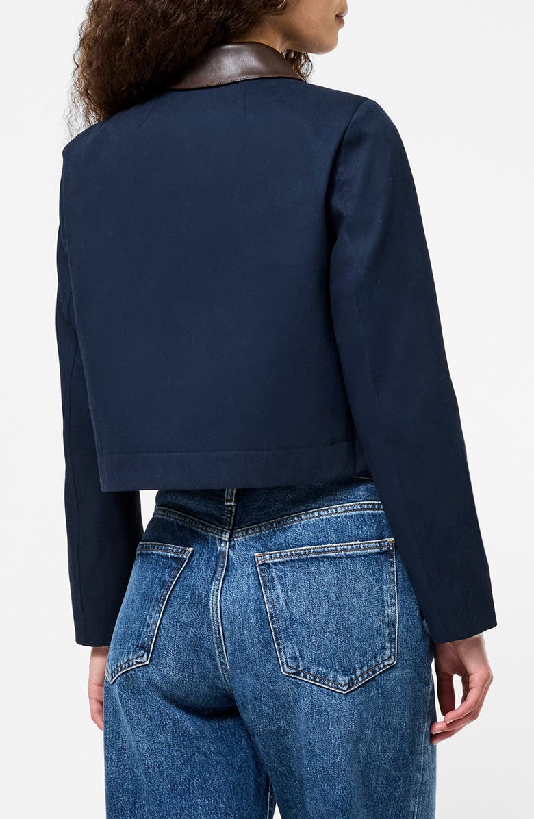 French Connection Denim Jacket with Faux Leather Trim, Alternate, color, Marine