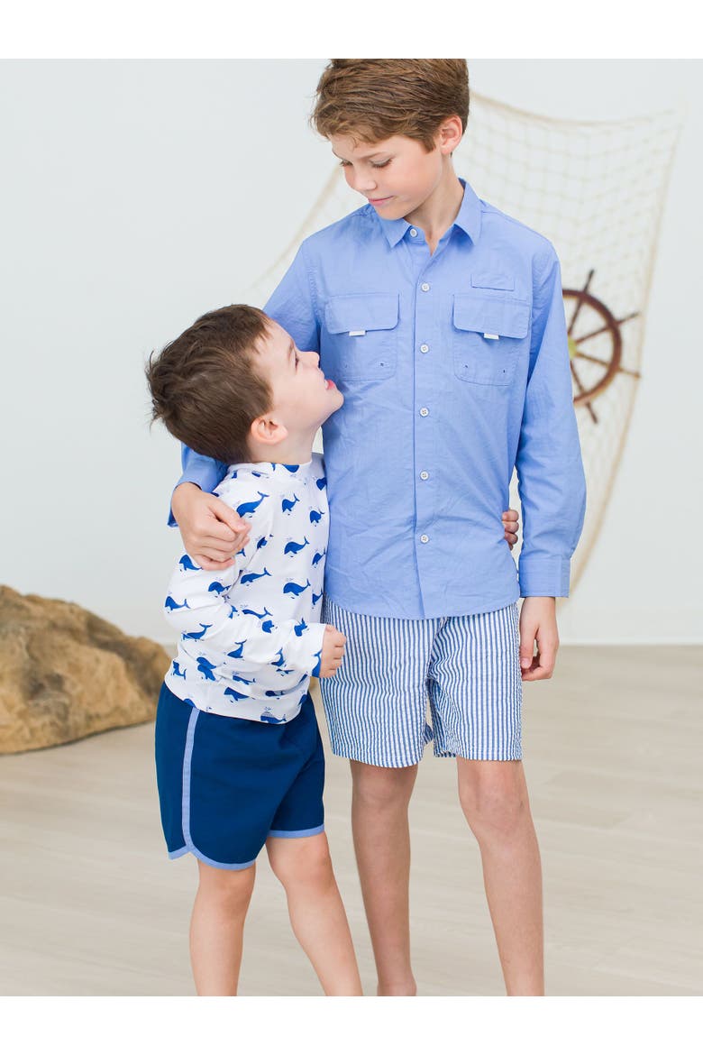 Baby Boys UPF50+ Sun Protected Dolphin Hem Swim Trunks, Alternate, color, Navy