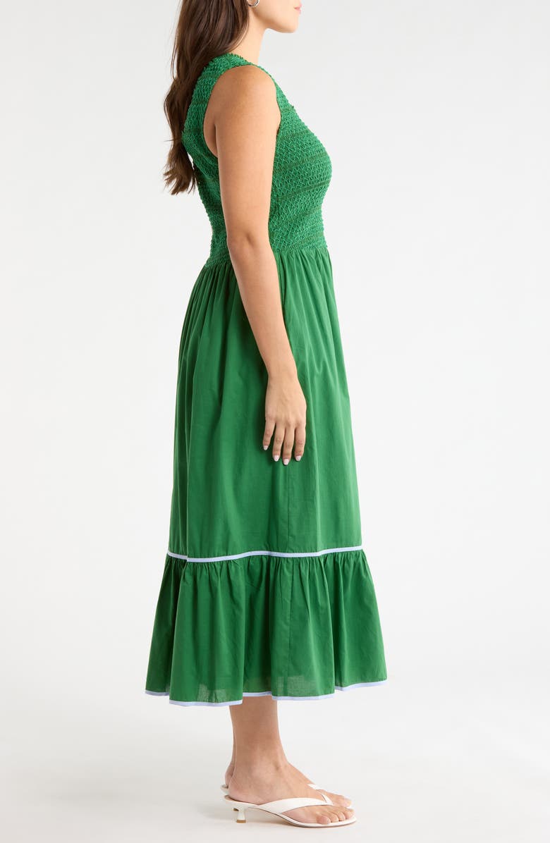 SUGARLIPS Jessy Smocked Sleeveless Midi Dress, Alternate, color, Emerald