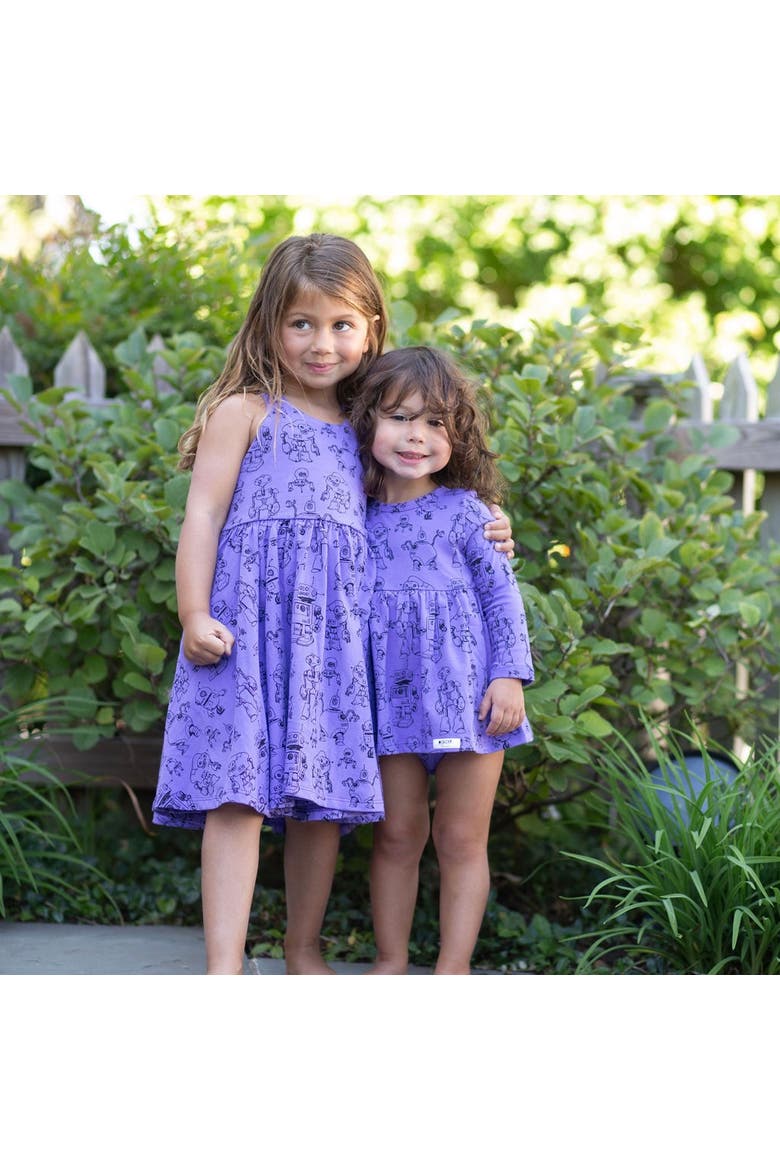 Girls Cross Back Dress, Alternate, color, Robots