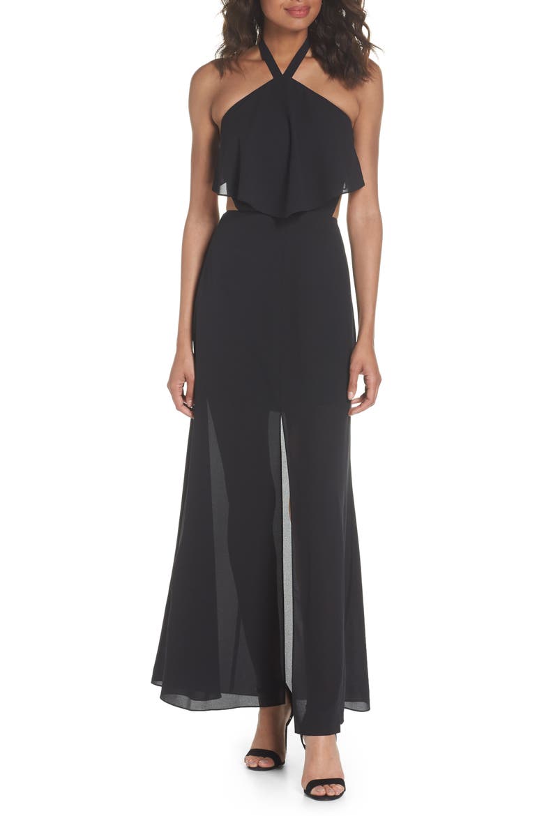 Beach Club Afternoons Halter Maxi Dress, Main, color, BLACK