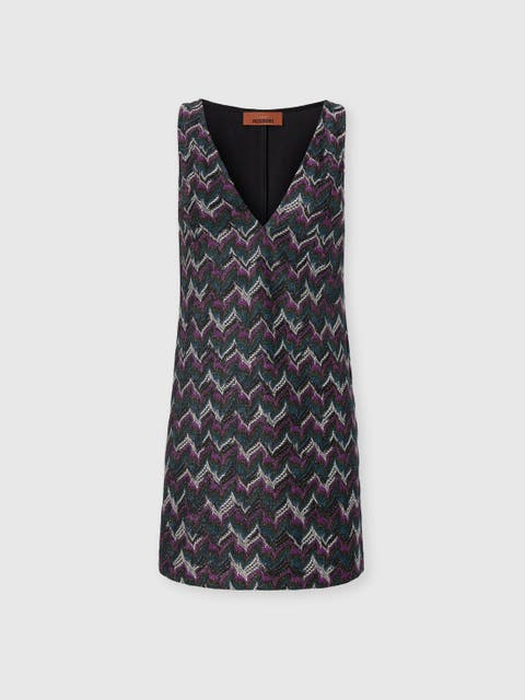 Mini Dress With V-neck And Embroidered Lace