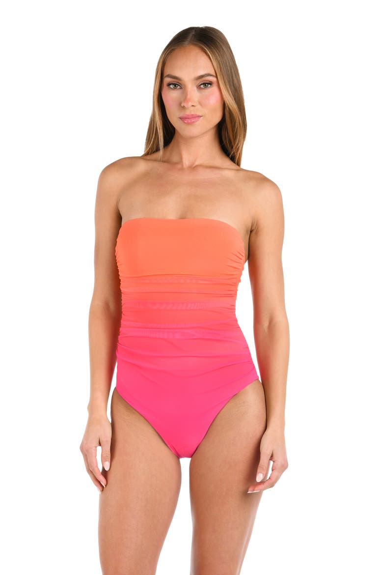 Ombré Illusions Bandeau One-Piece Swimsuit, Alternate, color, PINK
