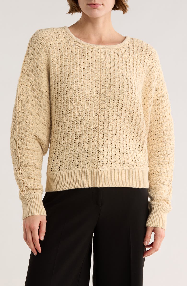 ELIE ELIE TAHARI Textured Dolman Sleeve Cotton Sweater, Main, color, Sand