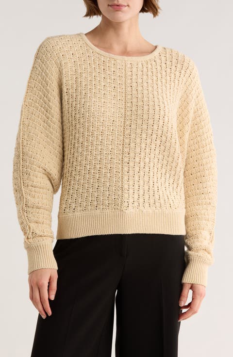 Textured Dolman Sleeve Cotton Sweater