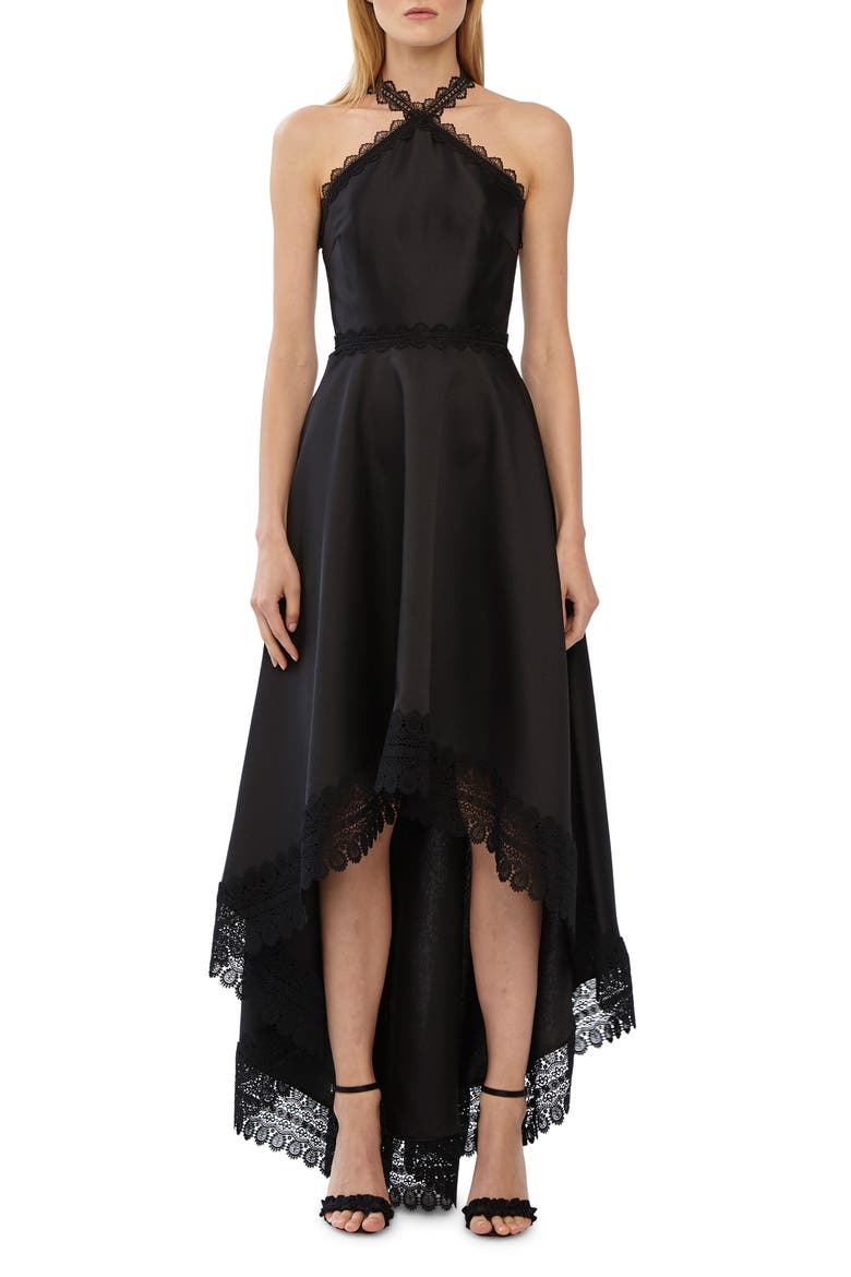 High/Low Mikado Gown, Main, color, BLACK