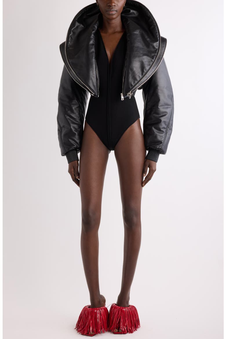 Crop Double Zip Collar Bomber Jacket, Alternate, color, BLACK