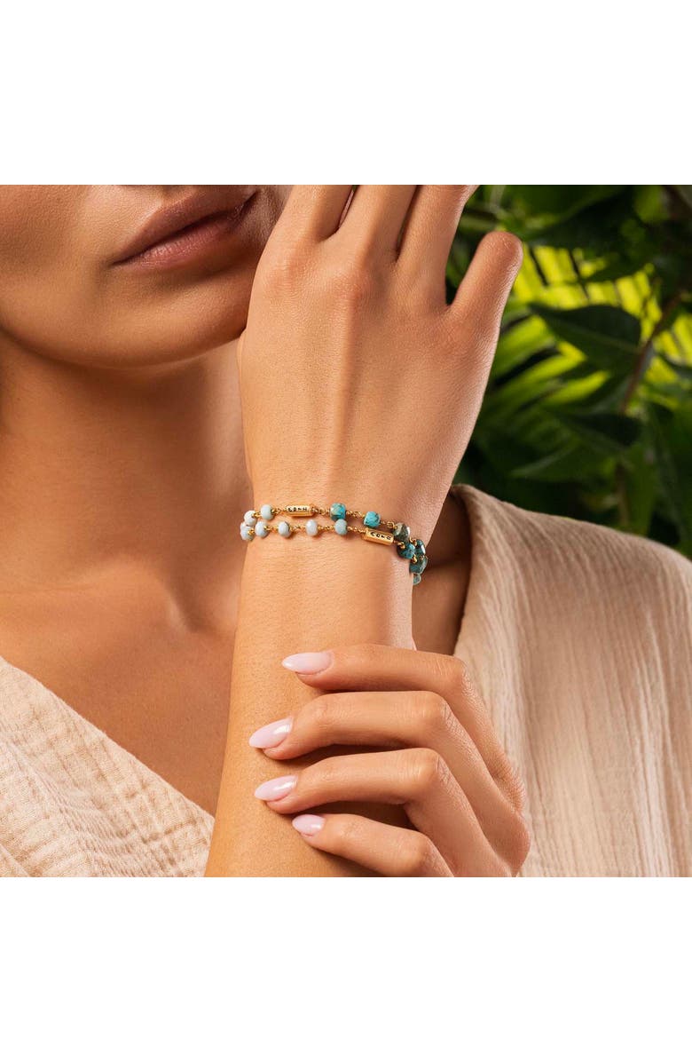 Karma and Luck Soothing Abundance Turquoise Larimar Mantra Wrap Bracelet, Alternate, color, Turquoise/Gold