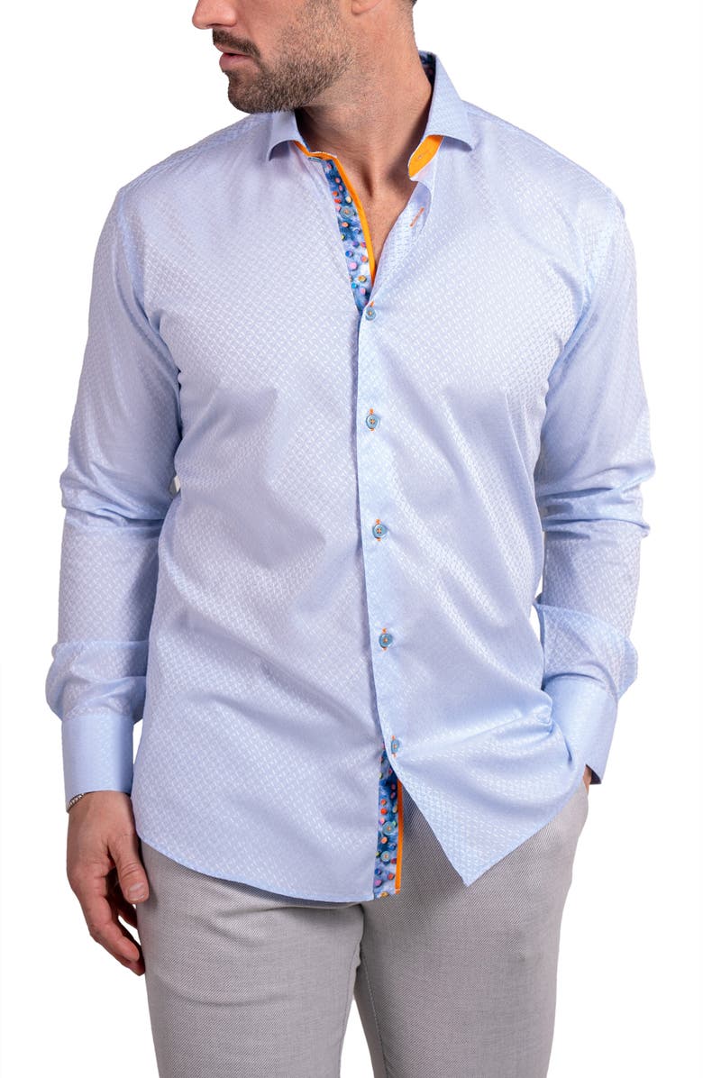 Maceoo Einstein Ascension0078 Blue Tonal Geo Pattern Cotton Button-Up Shirt, Alternate, color, Blue