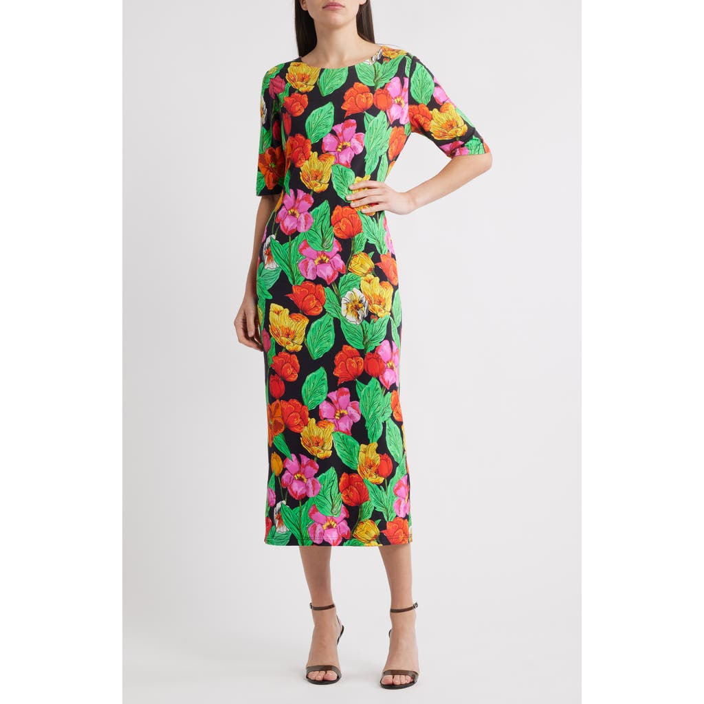 Milly Tulip Rosette Jersey Midi Dress In Multi