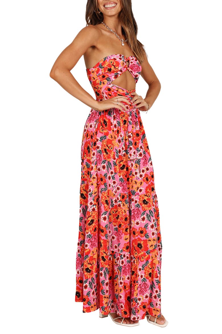 pink floral cut out maxi dress Evening Breeze Cut-Out Waist Maxi Dress Floral Pink
