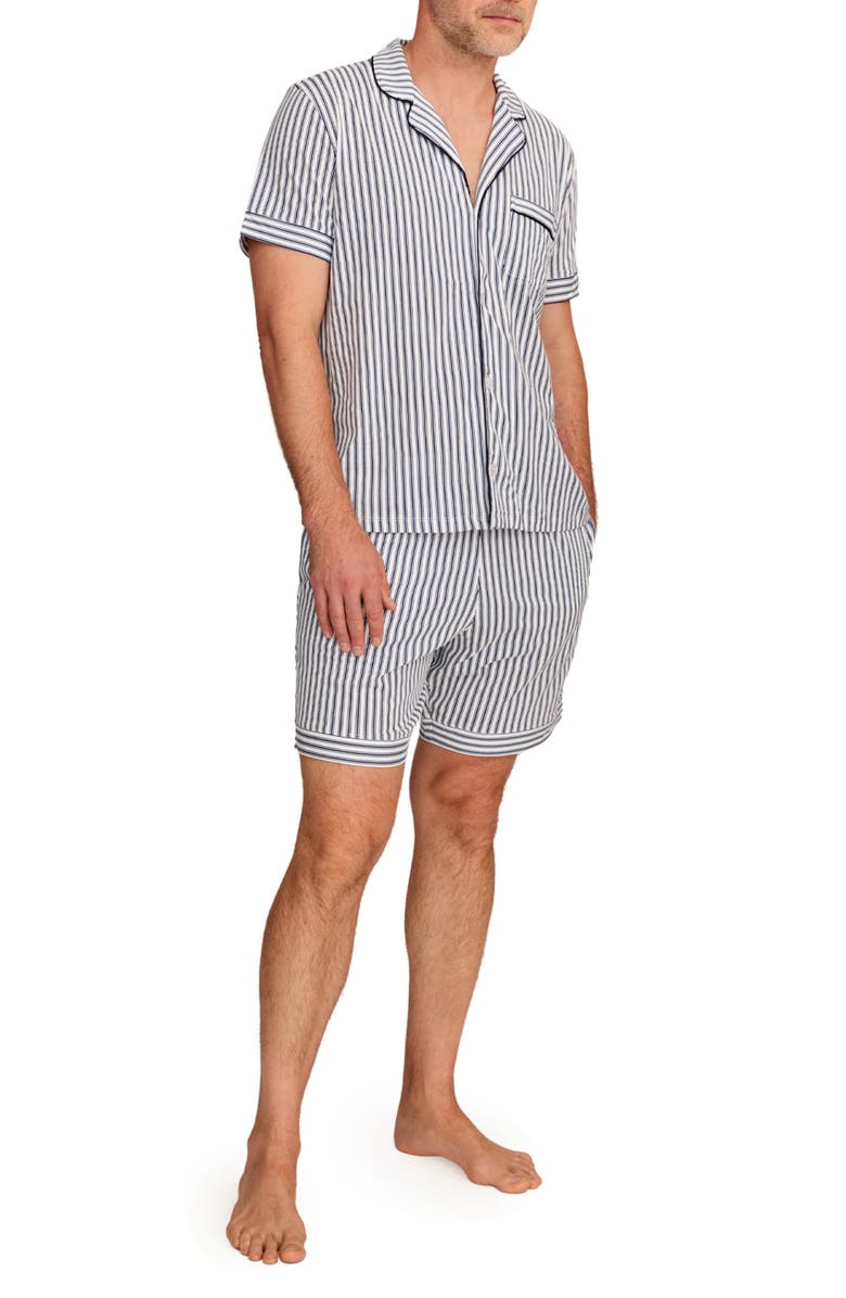 Petite Plume Stripe Pima Cotton Short Pajamas, Main, color, Navy