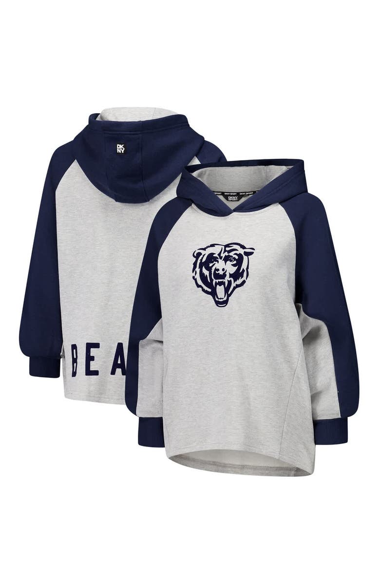 DKNY SPORT Women's DKNY Sport Gray/Navy Chicago Bears Joy Cropped Raglan Pullover Hoodie, Main, color, Gray
