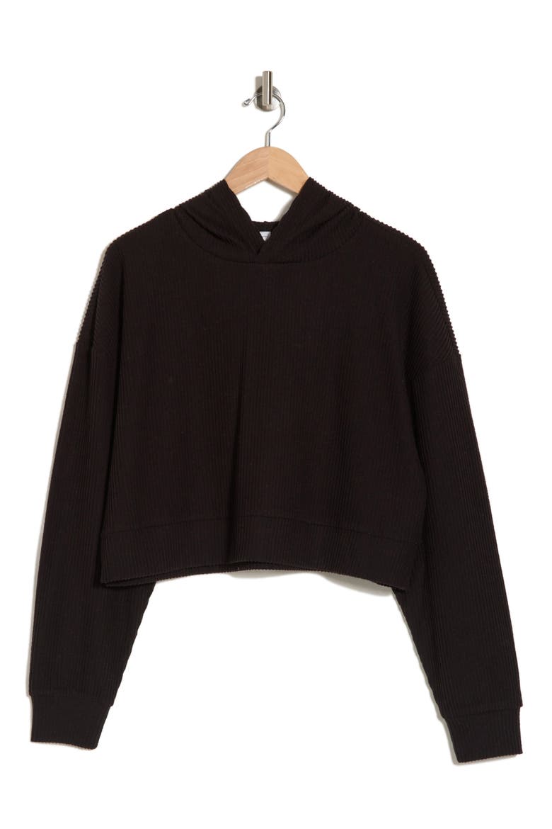 Crop Rib Hoodie, Alternate, color, BLACK