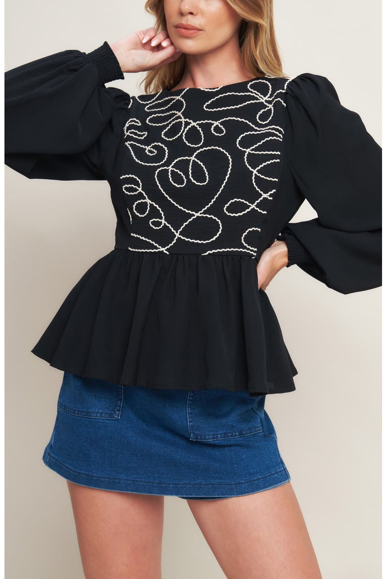 Long Sleeve Woven Top, Alternate, color, BLACK