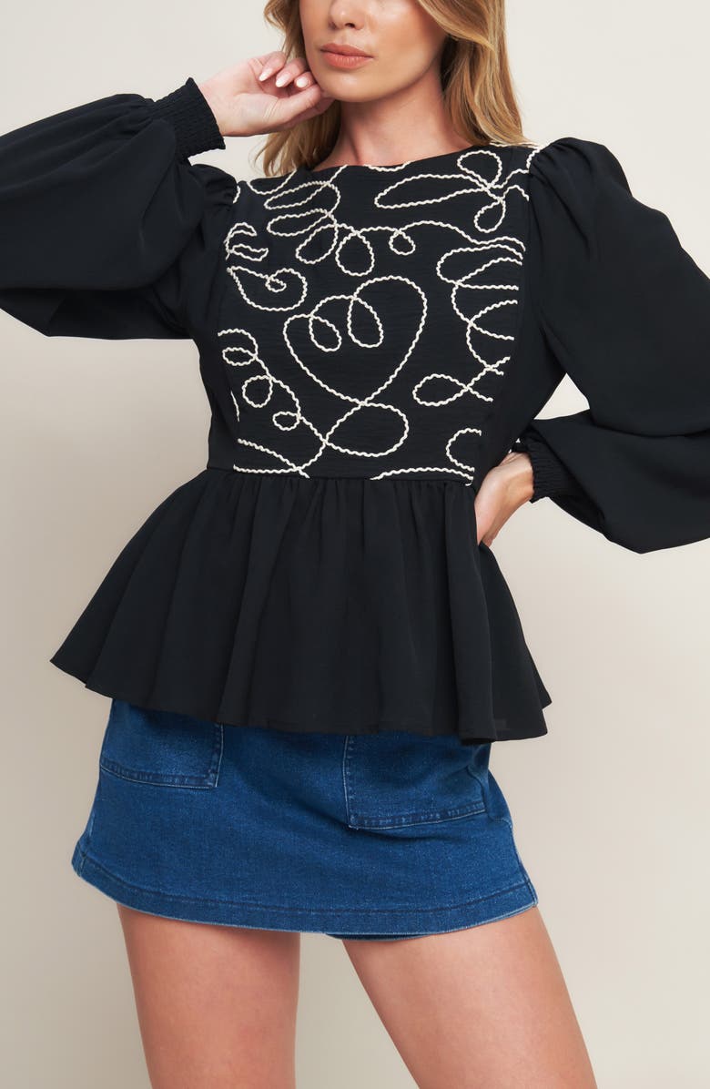 FLYING TOMATO Long Sleeve Woven Top, Alternate, color, Black