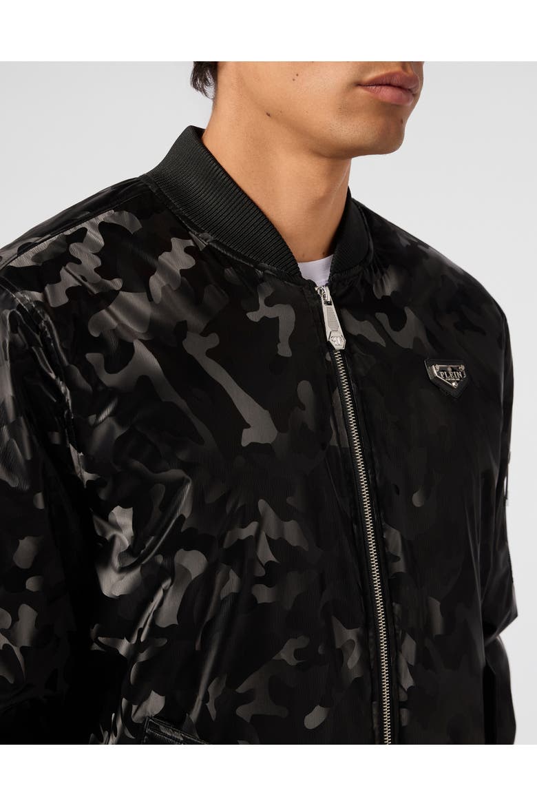 Nylon Bomber Camouflage Men, Alternate, color, black