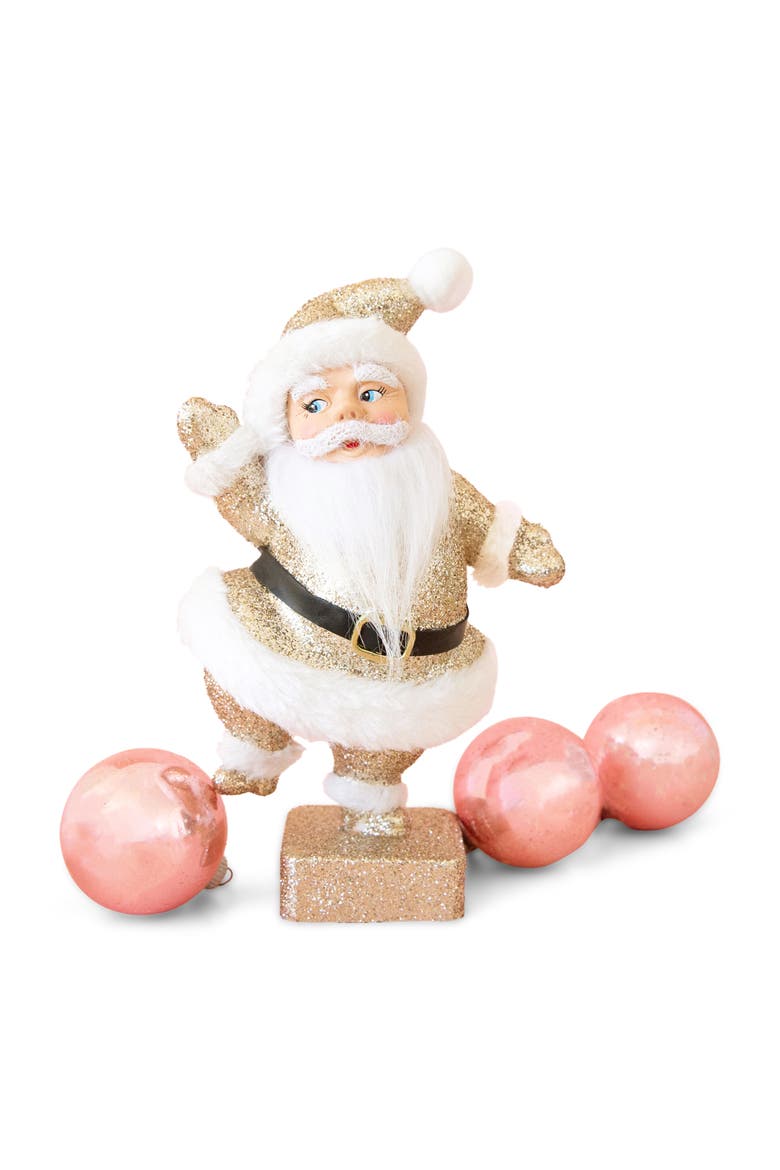 Retro Flocked Dancing Santa Holiday Decor, Main, color, Gold