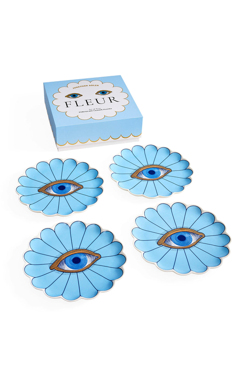 Jonathan Adler Fleur Canape Plate Set In Blue/gold