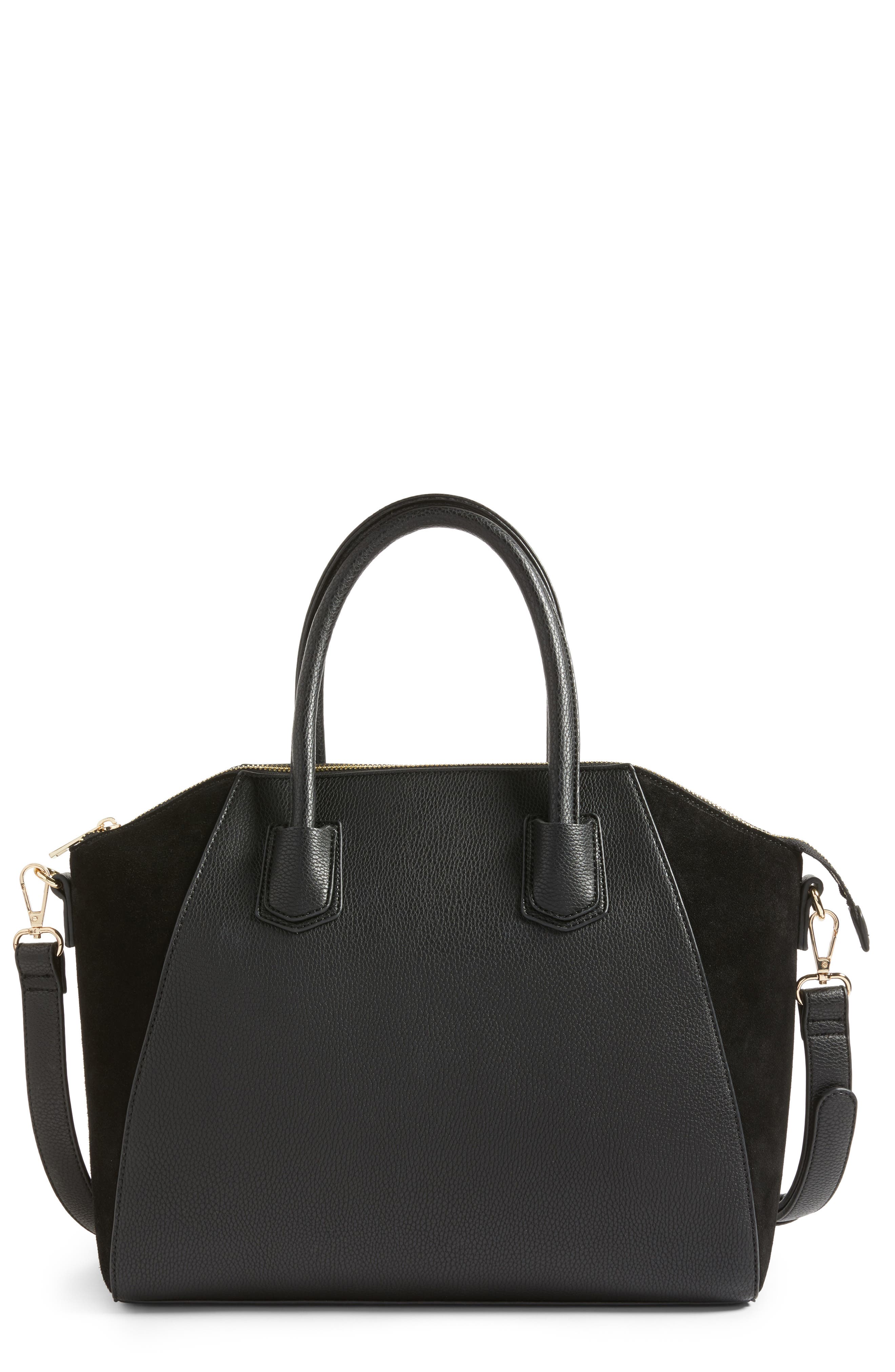 Sole Society Mikayla Faux Leather & Suede Satchel, Main, color, 