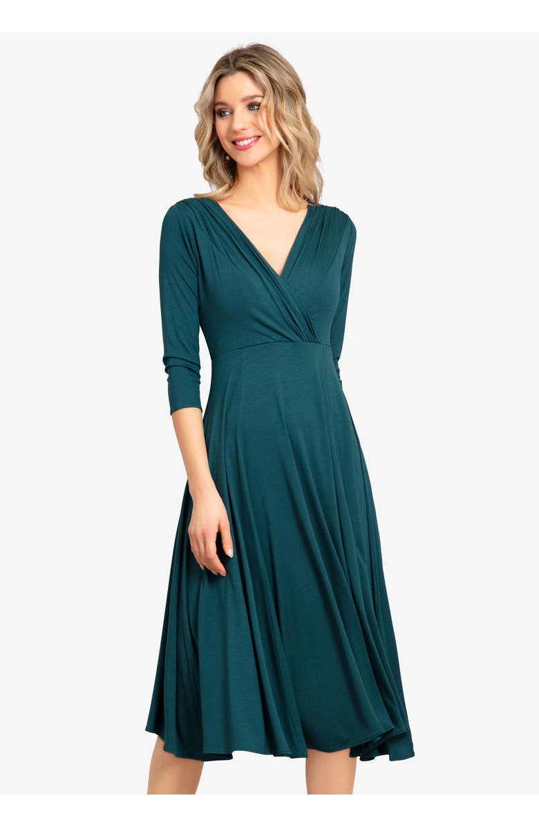 Alie Street London Annie V-Neck 3/4 Sleeve Midi Dress, Main, color, Pine Green