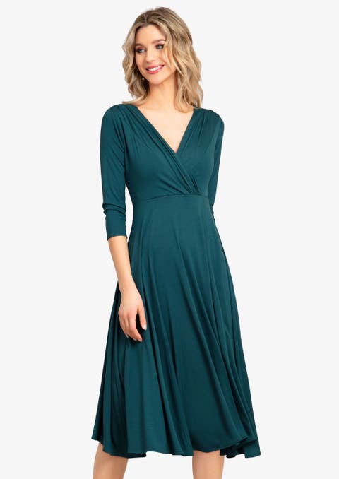 Annie V-Neck 3/4 Sleeve Midi Dress
