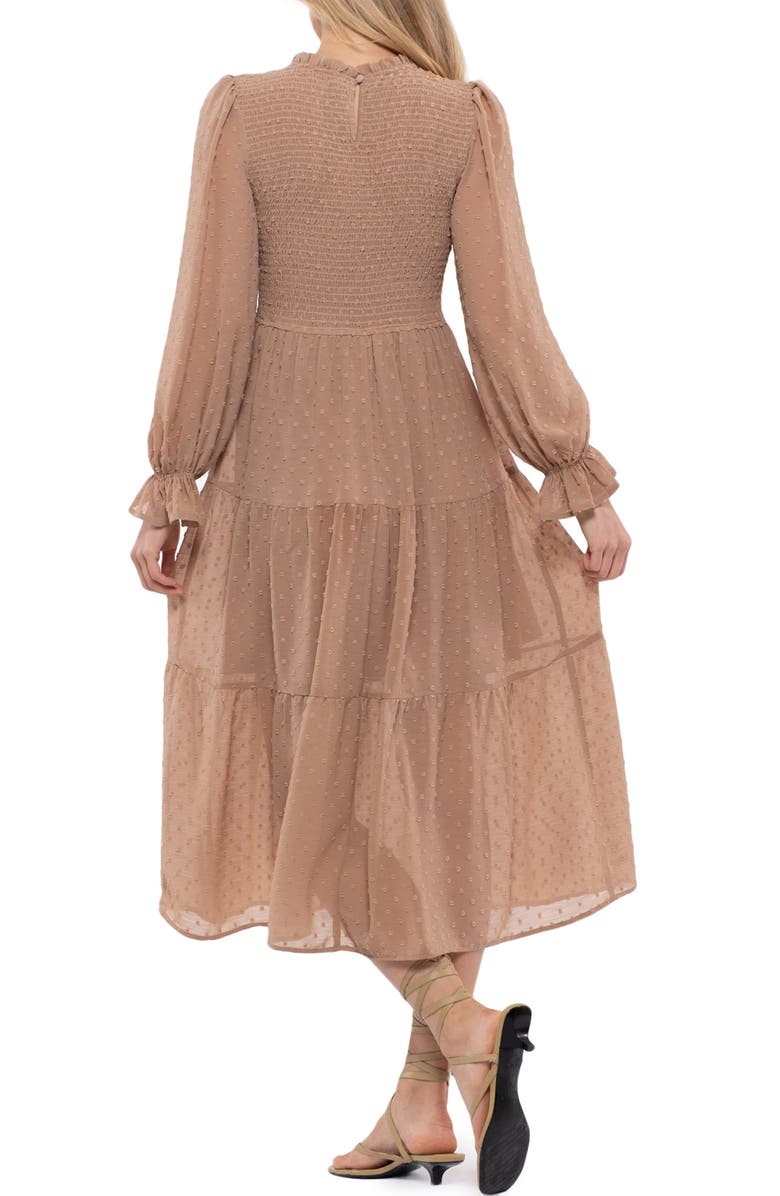 Blu Pepper Smocked Clip Dot Midi Dress, Alternate, color, 