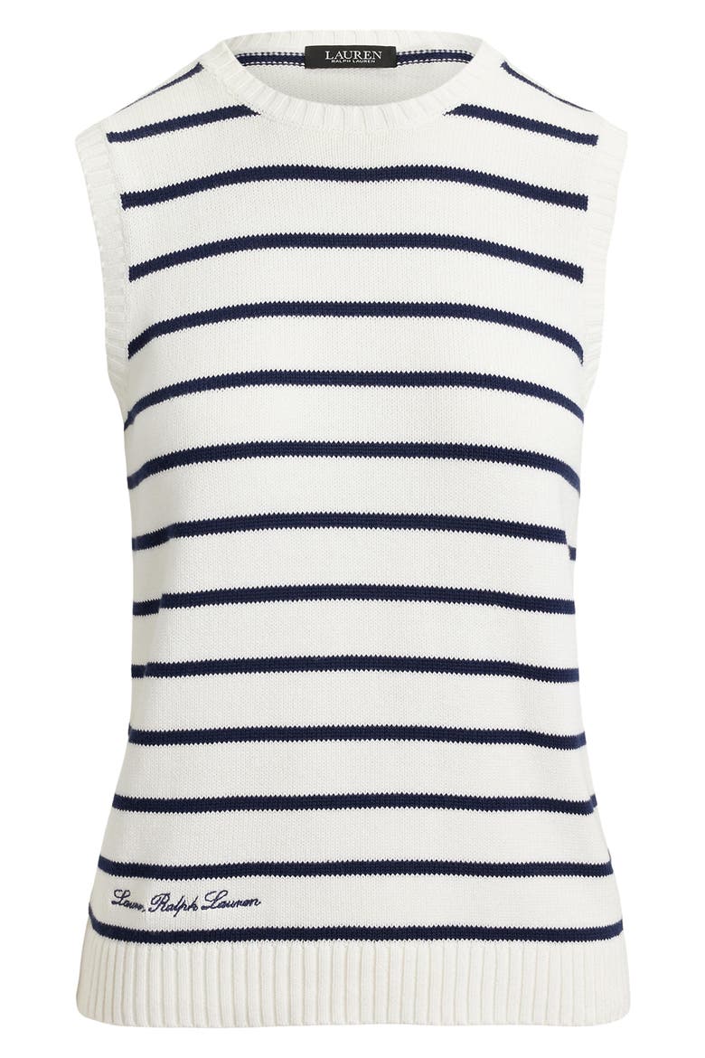 Stripe Sleeveless Combed Cotton Sweater, Alternate, color, WHITE/ REFINED NAVY