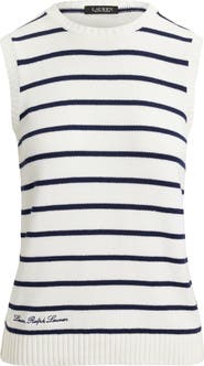 Lauren Ralph Lauren Stripe Sleeveless Combed Cotton Sweater