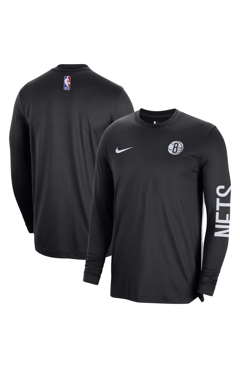 Nike Unisex Nike Black Brooklyn Nets 2023/24 Authentic Pregame Long Sleeve Shooting Shirt, Main, color, Black
