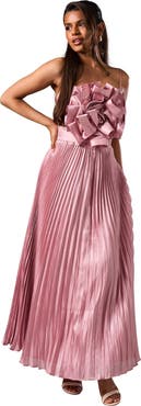 Coast Petite Metallic Pleated Corsage Dress