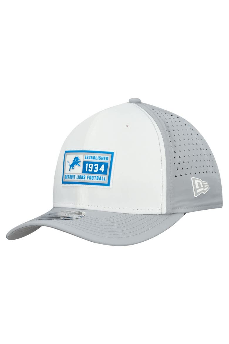 Men's New Era  White/Silver Detroit Lions Established Patch 9SEVENTY Adjustable Hat, Main, color, White