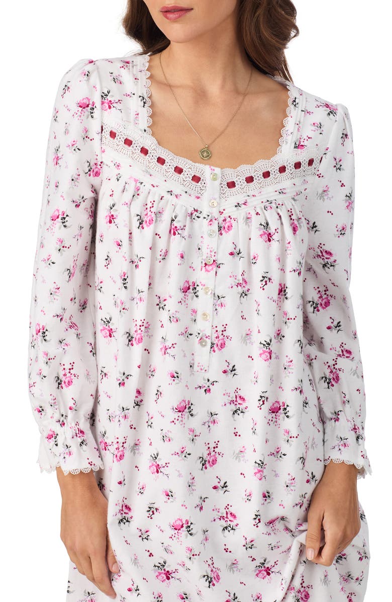Eileen West Flannel Ballet Nightgown, Alternate, color, Floral Print