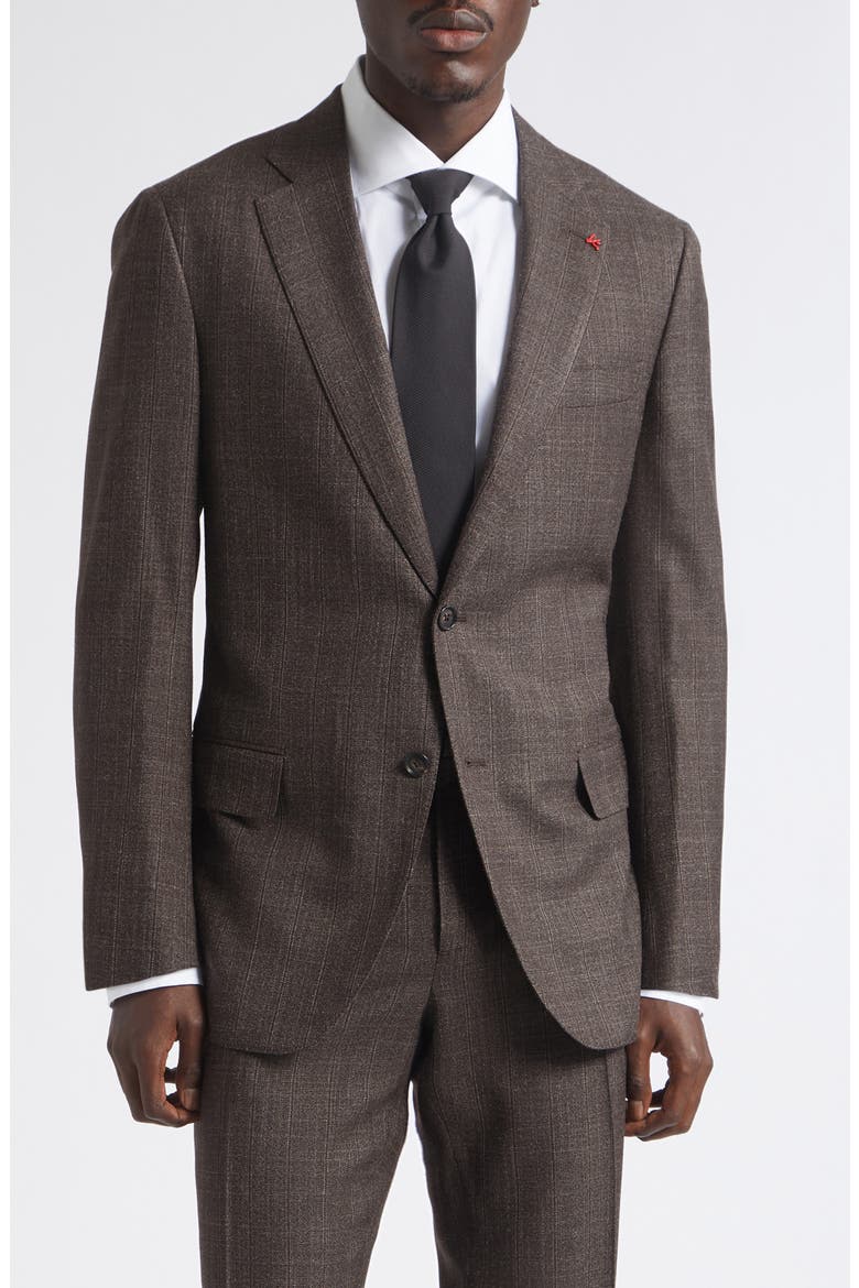 Pinstripe Wool & Silk Suit, Alternate, color, DARK BROWN 450