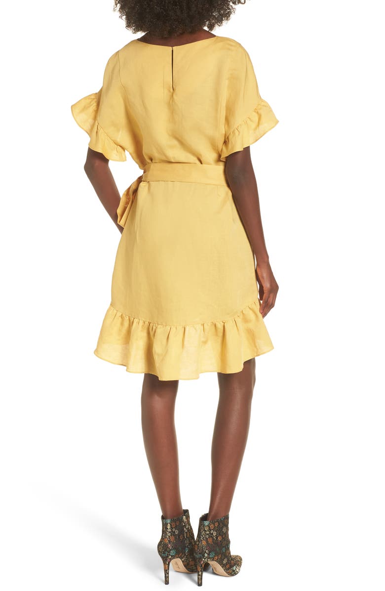 ASTR the Label Ruffle Linen Blend Wrap Dress, Alternate, color, 