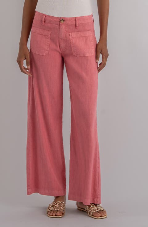 Meg Patch Pocket High Waist Wide Leg Linen Blend Pants