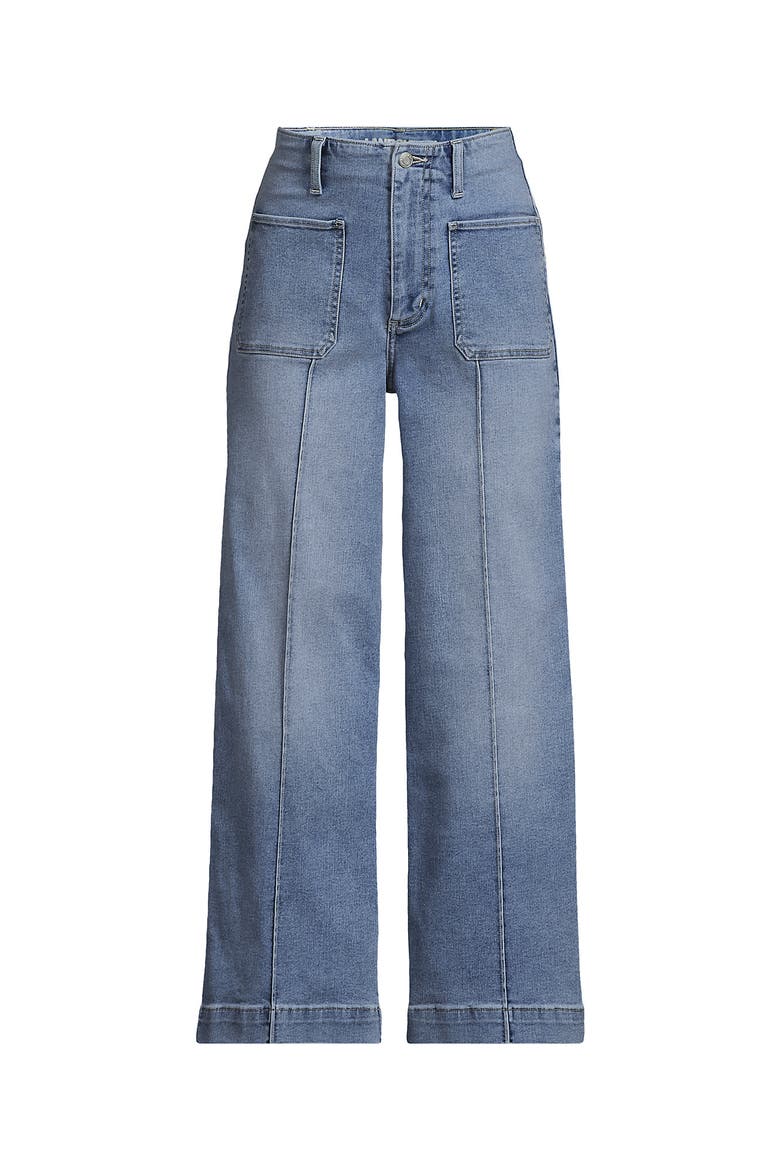 Plus Size Recover Denim High Rise Patch Pocket Extra Wide Leg Crop Jeans, Alternate, color, Lake Blue Wash
