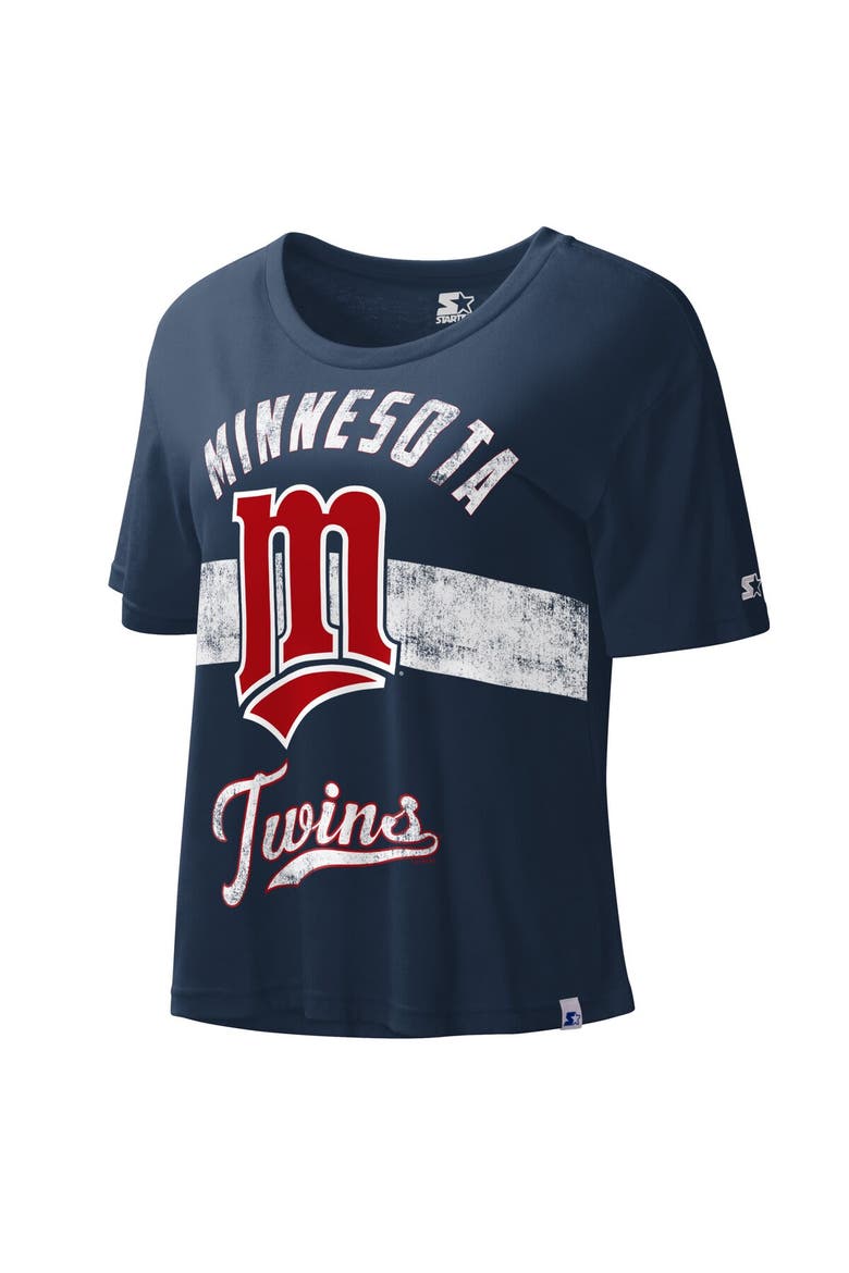 Women's Starter Navy Minnesota Twins Cooperstown Collection Record Setter Crop Top, Main, color, Navy