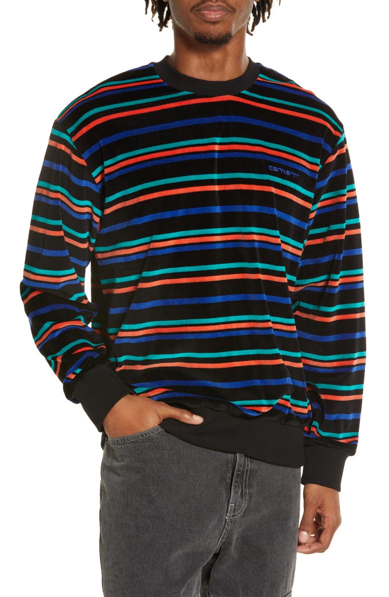 Carhartt Work In Progress Men's Clanton Stripe Velvet Crewneck Sweatshirt, Main, color, 