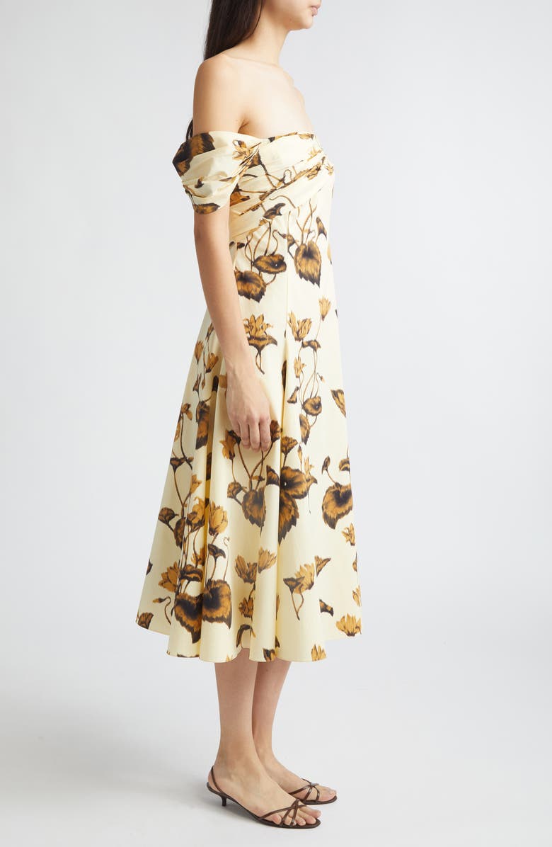 Oscar de la Renta Chiné Cyclamen Stretch Poplin Off the Shoulder Dress, Alternate, color, Brown/ Light Butter