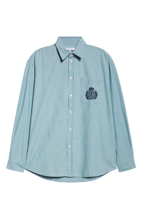 Sporty And Rich Sporty & Rich Embroidered Crest Oversize Chambray Button-up Shirt In Chambray